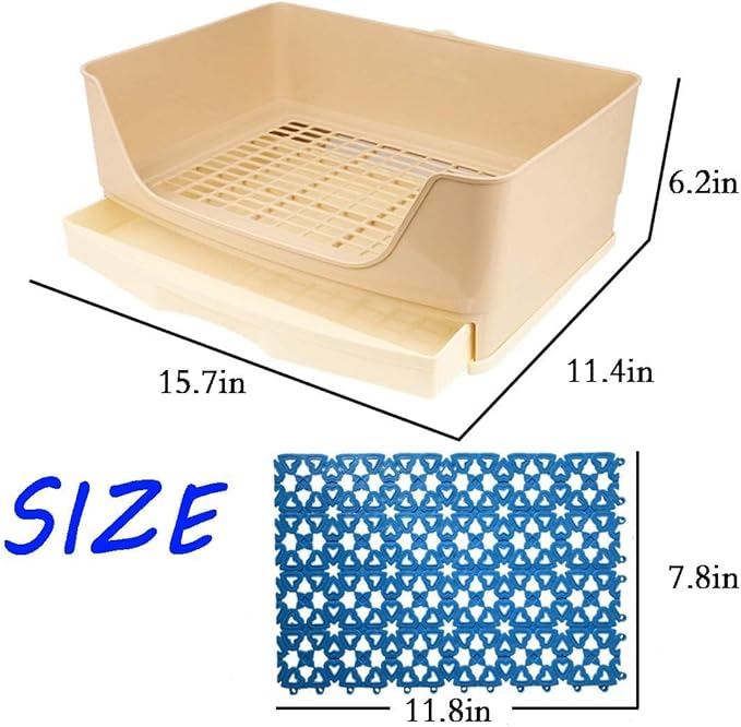 Hamiledyi Large Rabbit Litter Box - Corner Pet Toilet with Removable Drawer & Plastic Grate, Bigger Litter Pan for Small Animals (Guinea Pigs, Chinchillas, Ferrets, Adult Hamsters)