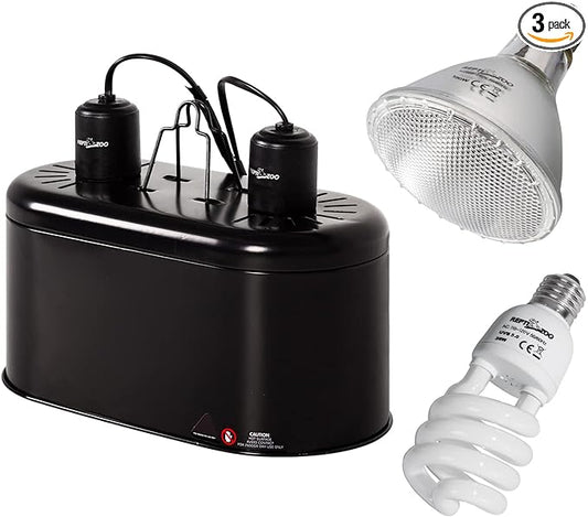 REPTIZOO Reptile Heat Lamp Reptile Light Fixture Combo Pack, 100W UVA Turtle Basking Spot Lamp Reptile Heat Bulb & 26W UVA UVB Reptile Light Fluorescent UVB Bulb 5.0
