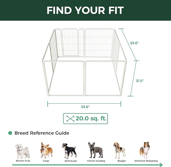 FXW Homeplus Unleashed Indoor Dog Playpen - Stress-Free and Safe Play, Heavy Duty 32 Inch 4 Acrylic Panels + 4 Wire Panels Dog Pen for Small and Medium Dogs, White│Patented