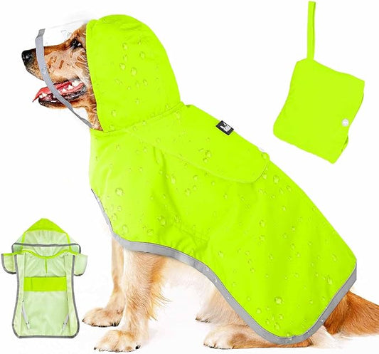 Lukovee Dog Raincoat, Adjustable Dog Rain Jacket with Clear Hooded Double Layer for Large Medium Small Dogs Puppies, Waterproof Rain Coat Poncho with Reflective Storage Pocket & Rim (Green, XXL)
