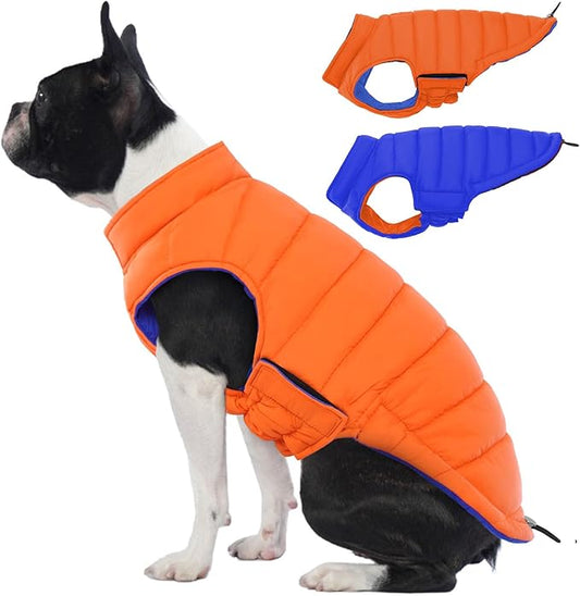 Lelepet Reversible Dog Puffer Jacket Warm Dog Coat Ultra Lightweight Windproof Padded Vest for Small Medium Large Dogs Winter Coats with Hook & Loop, Non-Shedding, Easy on/Off, Shih Tzu, Orange, S