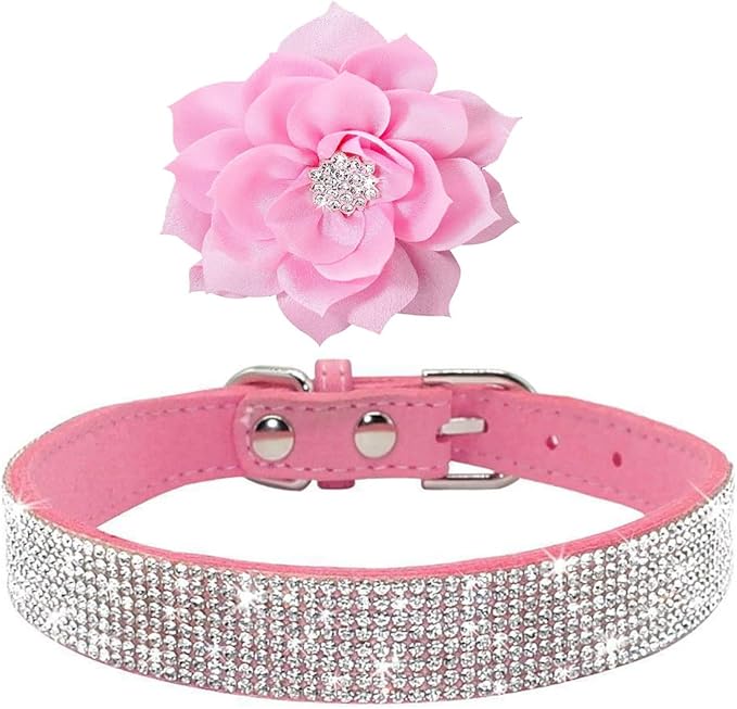 Cute Dog Collar with Bling Rhinestone, Fancy Crystal Diamond Glitter Pretty Jewel Soft Cat Collars for Small Medium Large Breed Dogs Girl Female Pet Puppy Kitten Terrier (XXS, Pink2)