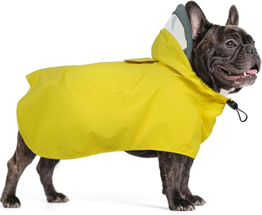 Dora Bridal Dog Raincoat for Medium Dogs, Adjustable Clear Hooded Dog Rain Jacket, Waterproof Dogs Rain Coat Poncho with Reflective Strips for French Bulldog, Dachshund Yellow, M