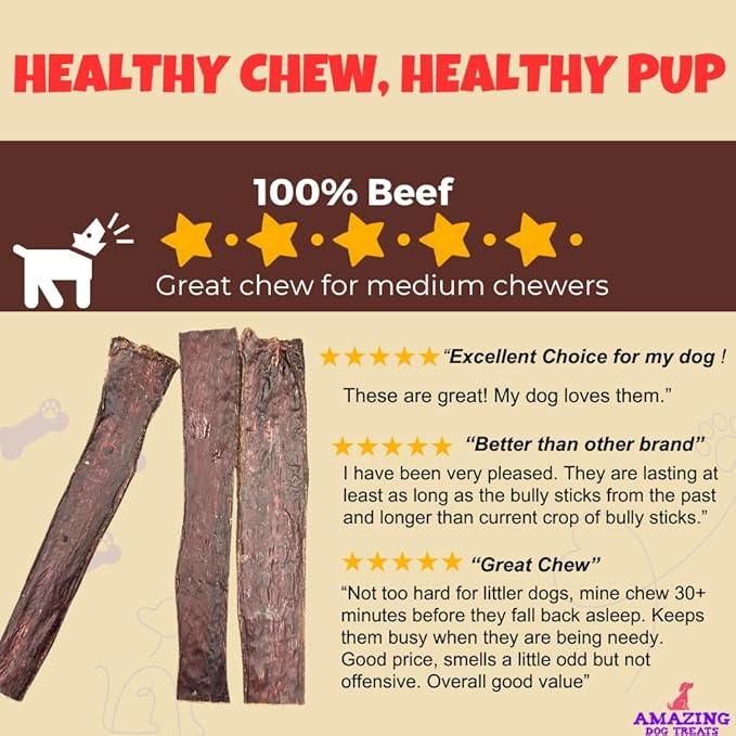 Amazing Dog Treats - Beef Esophagus Jerky for Dogs (10-12 Inch - 30 Pc/Pack) - Gullet Dog Chews