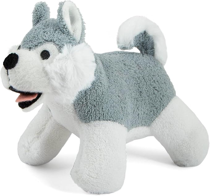 Jeffers Pet Plush Dog Toy with Squeaker, Gray Husky 8" - Soft Crinkle Fabric, Safe & Durable, Healthy Fun for Small & Medium Dogs, Interactive Play, Fetch, Tug - Best Gift for Active Games