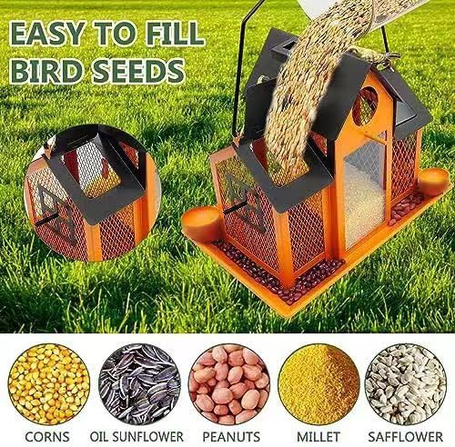 Solar Bird Feeders House for Outside Hanging, Metal Wild Bird Feeder for Outdoors, Large Cardinal Bird Feeder Birdhouses Orange