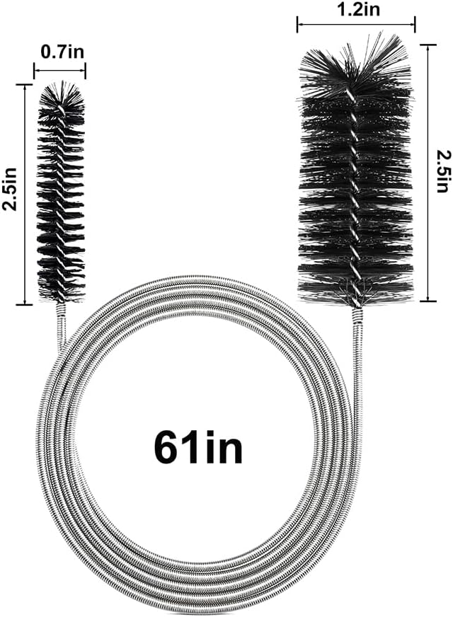 2-Pack Flexible Dual-Ended Aquarium & Kitchen Tube Brush – Stainless Steel Core with Durable Black Plastic, 61-Inch Long Cleaning Tool for Hoses, Pumps, and Narrow Pipes（Black）