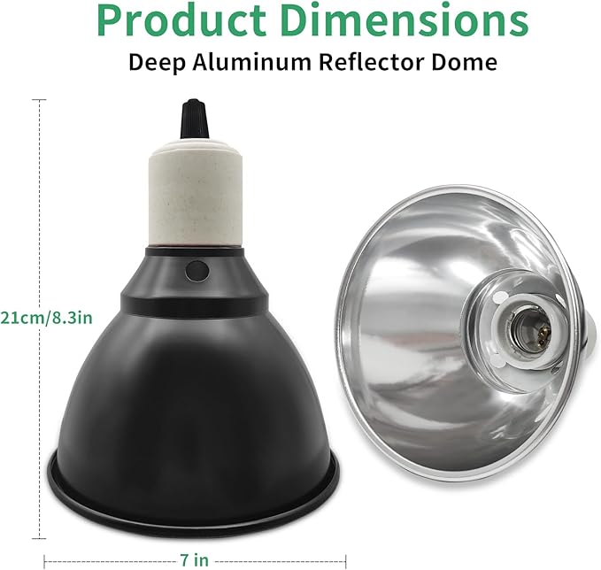 7 Inch Deep Dome Reptile Lamp Bulb Fixture with 3 Kinds Switch - Ideal for 50W/75W/100W/150W Heat Lamp Bulbs, E26 Compatible with UVA/UVB/Basking Heat Bulbs, Supports Up to 150 watts