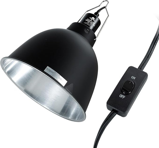 Reptile Light Fixture, 8.1in Deep Dome Reptile Heat Lamp Fixture with Switch, Terrarium UVB Basking Light Fixture for Bearded Dragon Snake Chameleon Lizard, Suitable for E26 Bulbs Up to 150W