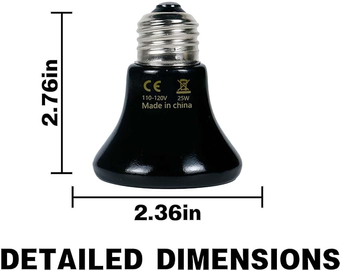 25W Reptile Heat Lamp(2-Pack) Ceramic Heat Emitter- Non-Light Emitting, 24/7 Safe Heating for Terrariums, Brooders & Incubators-Turtle Lizard Bearded Dragon Snake Small Pets E26