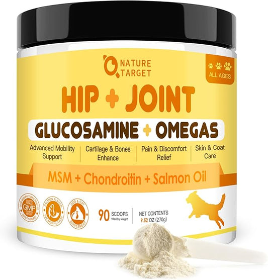 NATURE TARGET Glucosamine for Dogs, Joint Supplement for Dogs, Chondroitin, MSM, Turmeric, Omega 3, Support Hip & Joint Mobility - Dog Joint Pain Relief for Small & Large Breed, 9.52 Oz