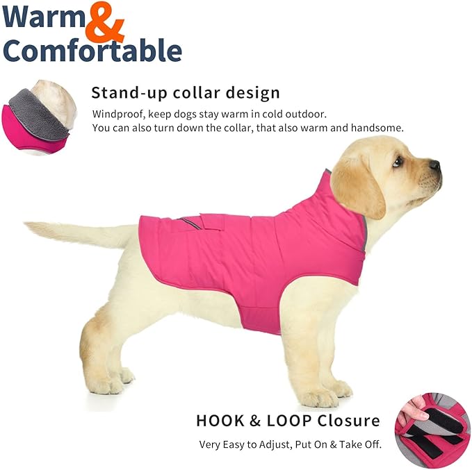 Dog Coat, Waterproof Dog Winter Jacket with Pocket, Reflective Adjustable Pet Snow Vest, Warm Cozy Fleece Sweater for Small Medium Extra Large Dogs - Pink, M