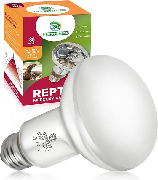 80W UVA UVB Vapor Reptile Heat Lamp, High Intensity Self-Ballasted UVB Basking Lamp Bulb,Full Spectrum Sun Light for Reptiles and Amphibians