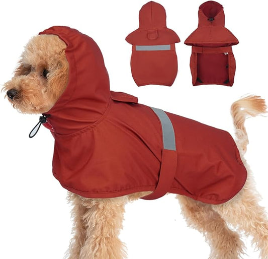 MIGOHI Reflective Dog Raincoat for Small Dogs, Red, S - Waterproof Adjustable Hooded Dog Poncho, Rain Jacket with Leash Hole, Easy Clean, Rainy Outdoor Walking