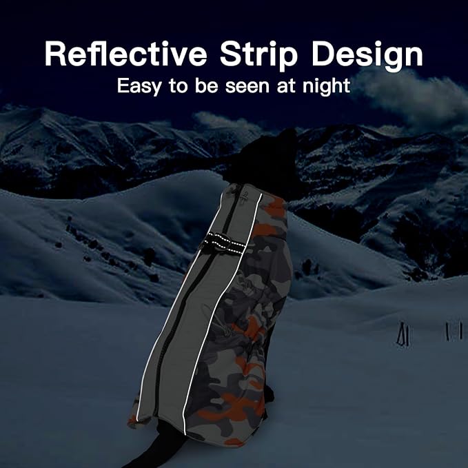 Medium Dog Coat Dog Winter Jacket Warm Dog Coat with Harness Reflective Dog Snow Jacket Water-Resistant Dog Vest Zip Up Snowsuitfor Medium Dogs Jack Russell, Mini Schnauzer Orange-Camouflage