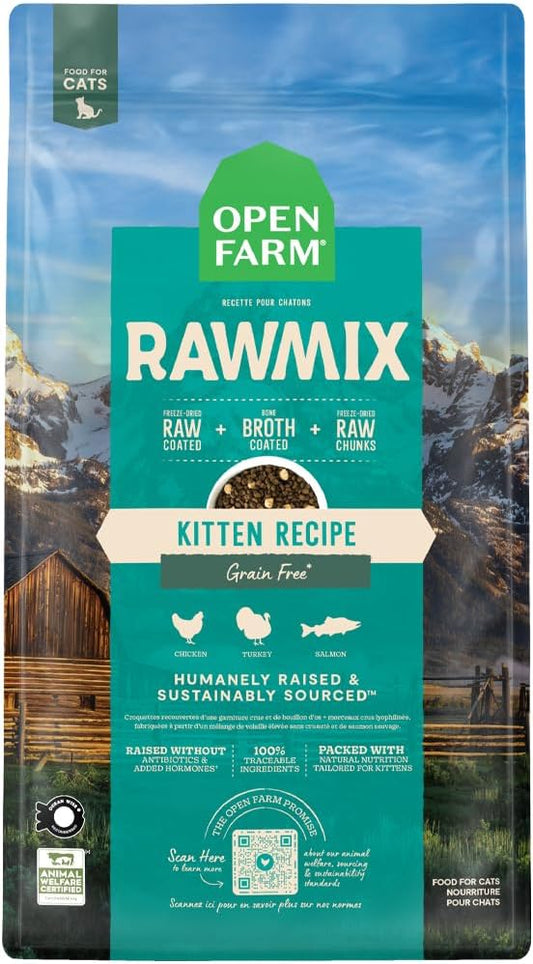 Open Farm, RawMix Dry Cat Food, Protein-Packed Kibble Coated in Bone Broth with Freeze Dried Raw Chunks, Formulated for Kittens, Chicken with Turkey & Wild-Caugh Salmon Recipe for Kittens, 2.25lb Bag