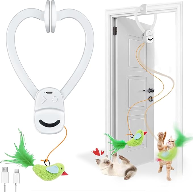 Interactive Cat Toys for Indoor Cats Automatic Electric Flying Bird Feather Wand Toy - Best Kitten & Adult Cat Enrichment Toy Hanging Electric Kitty Toys for Bored Cats