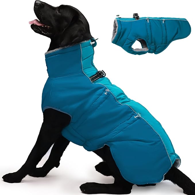 Dog Winter Jacket - XX Large, Warm Zip Up Snowsuit Dog Harness Vest, Reflective, Water-Resistant, Green