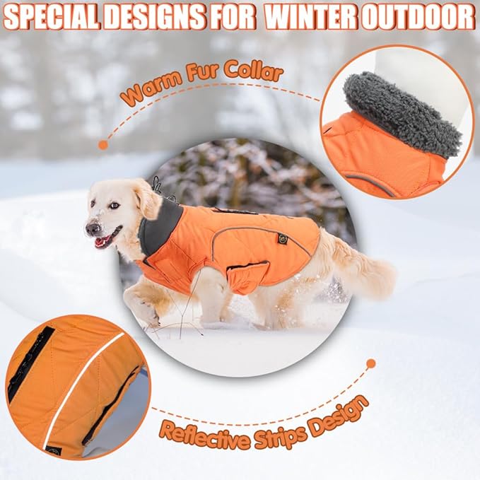 EMUST Winter Dog Coats, Fleece Dog Apparel for Cold Weather, British Style Windproof Warm, Orange, XS