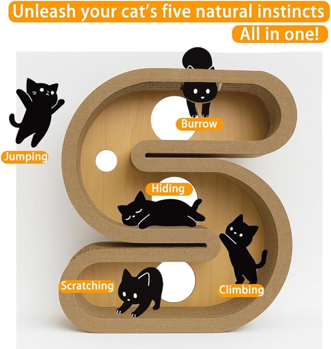 3-in-1 S-Shaped Cat Scratching Board Tunnel cat Scratcher cat Tree cat Tunnel S Shape Large Multi cat condo House cave Bed Indoor Climbing Hiding Scratching Playing Gift