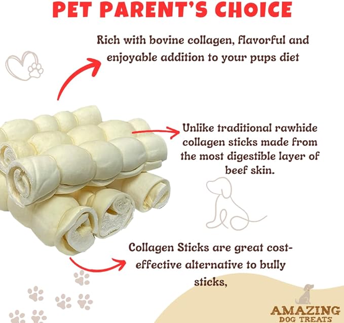 Amazing Dog Treats - Beef Cheek Rolls (10 Inch Regular - 4 Pcs) - Safe Rawhide Alternative Dog Chew - Great for Power Chewers - Long Lasting Dog Chew - Retriever Rolls for Dogs