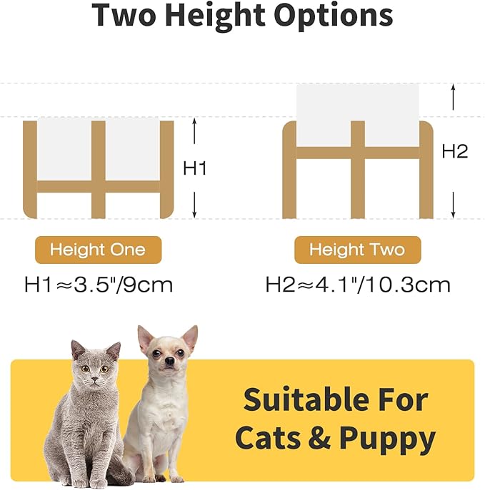 5.1" Raised Ceramic Dog Bowl Set, Two Dog Dishes with 2-Height Stand, Elevated Food & Water Bowls for Cats, Puppies, Non-Slip, 13.5 OZ, Dishwasher Safe (Double Bowls + Stand - White, 5.1 inch)