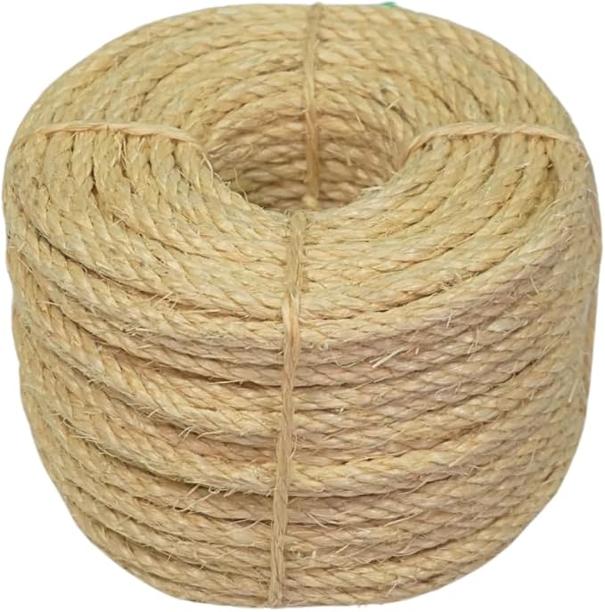 Premium Brazilian Sisal Rope, Natural Fiber 100% Sisal, Ultra Durable, Chemical-Free, Ideal for DIY, Cats, Scratching Post Replacement, Home Decor, Garden, Crafting (5/16” 50 ft / 8mm 15m)