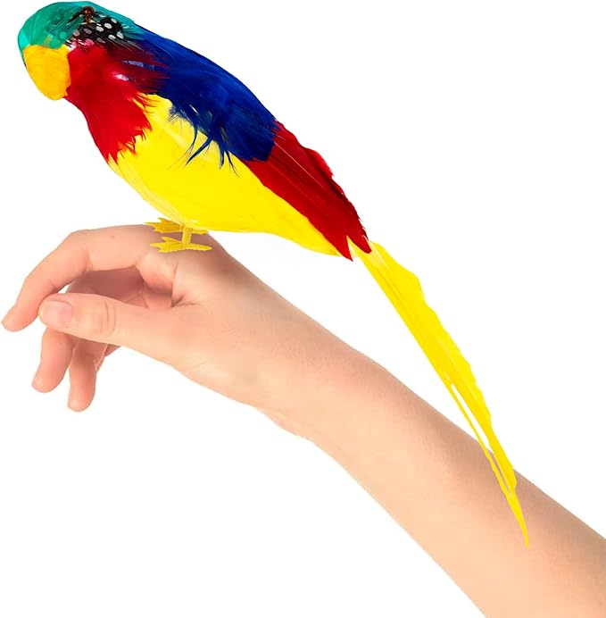 ArtCreativity Realistic Parrot 11 Inch, Artificial Birds for Home Decoration, Parrot for Pirate Costume, Feathered Parrot Fake Birds Pirate Accessories on Shoulder for Adult, Kids, Boys and Girls