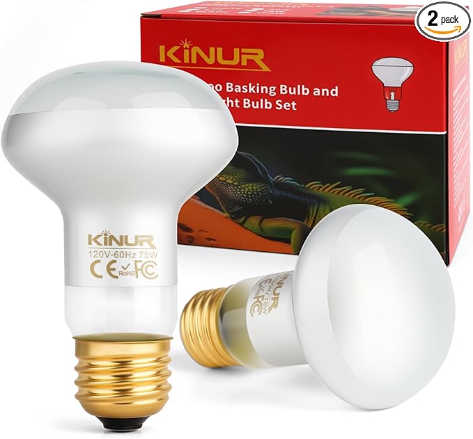 KINUR Reptile Heat Lamp Bulb-75W 2 Pack,UVA Basking Light Heat Lamp Bulbs,Natural Daylight Heating Light for Bearded Dragon,Turtle,Tortoise,Lizard,Snake,Gecko,Chicken with Digital Temperature Strips