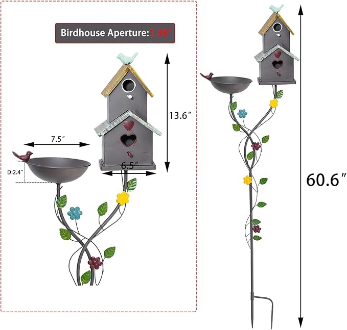 60.6" H Bird Baths for Outdoors,Metal Bird Bath Bowl,Birdhouses for Outdoors with Pole,Birdhouses for Outdoors,Garden Yard Decor