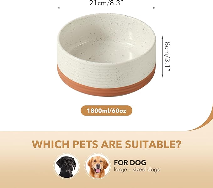 Ceramic 8.2inch Dog Bowl for Large Breed Dogs, Anti-Slip and Weighted Pet Food and Water Dishes(Single Bowl, Vanilla White)