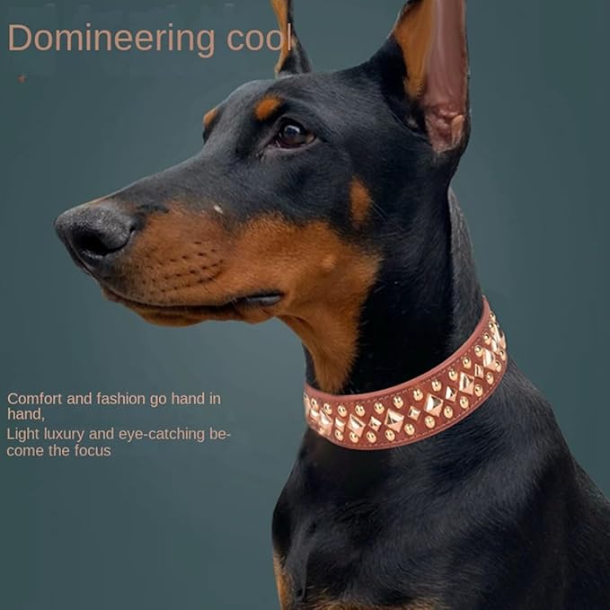 Spiked Dog Collar, Mushrooms Rivet Studded Adjustable Pu Leather Pet Collars for Cats Puppy Dogs (L, Green3)