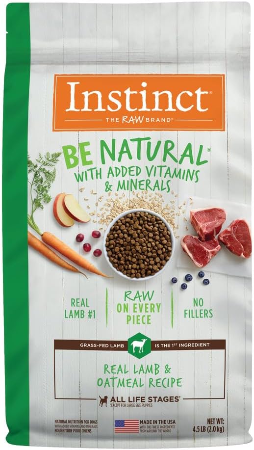 Instinct Be Natural, Natural Dry Dog Food, Raw Coated Kibble - Real Lamb & Oatmeal, 4.5 lb. Bag
