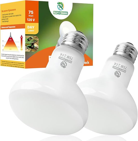 Reptile Heat Lamp Bulbs, Simulate Natural Sunlight Heat Light Bulb, 2 Pack 75W Amphibian Terrarium Basking Spot Lamp for Reptile, Bearded Dragon, Lizard, Turtle, Snake