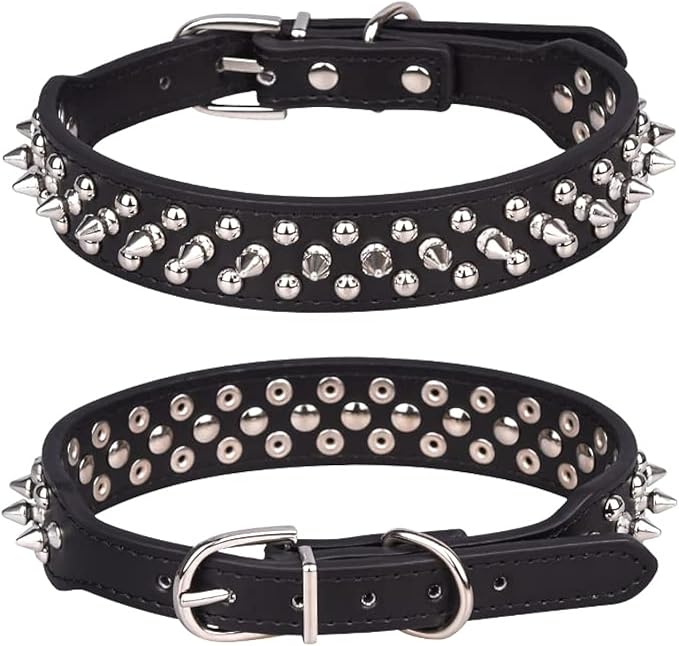 Spiked Dog Collar, Mushrooms Rivet Studded Adjustable Pu Leather Pet Collars for Cats Puppy Dogs (XS, Black)