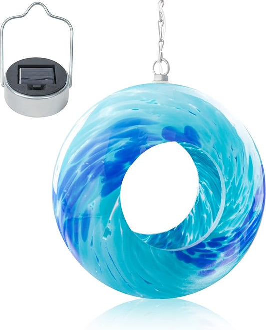 VCUTEKA Bird Feeder Solar Fly Through Birds Feeders for Outside Hanging with Round Shape Glass Container to Attract More Wild Birds for Garden Decor, Solar Birdfeeder as Gift for Bird Lovers, 8-Inch