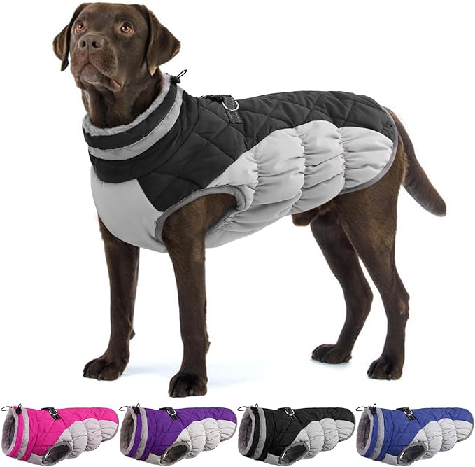 Large Dog Coat, XXLarge Dog Winter Coat, Waterproof Pet Jacket with Back Zipper,Extra Large Pet Coats, Warm Fleece Jacket with D-Ring, Windproof Winter Clothes Golden Retriever,Black,XXL