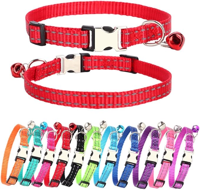 Black Puppy Collar with Bell, Reflective Nylon XS Cat Collars Soft Adjustable Buckle for XXS XSmall Small Puppy Female Tiny Pets Dogs Boy Girl Kitten Yorkie Chihuahua X-Small