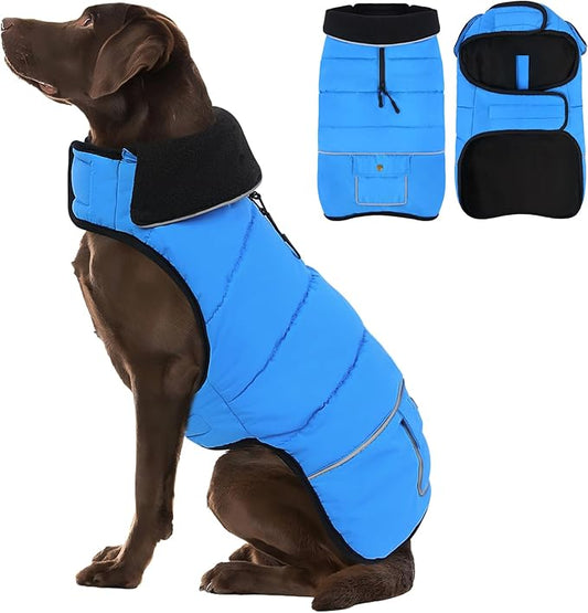 Dog Coat, Large Dog Jacket, Windproof Dogs Puffer Jacket, Fleece Lined Warm Dogs Winter Coat with Harness Hole (Blue XL)
