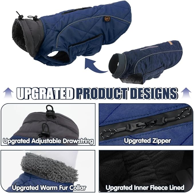 EMUST Winter Dog Coats, Fleece Pet Apparel for Cold Weather, British Style Windproof Warm Dog Jacket for Small Pet Coats for Winter, Dark Blue, XS