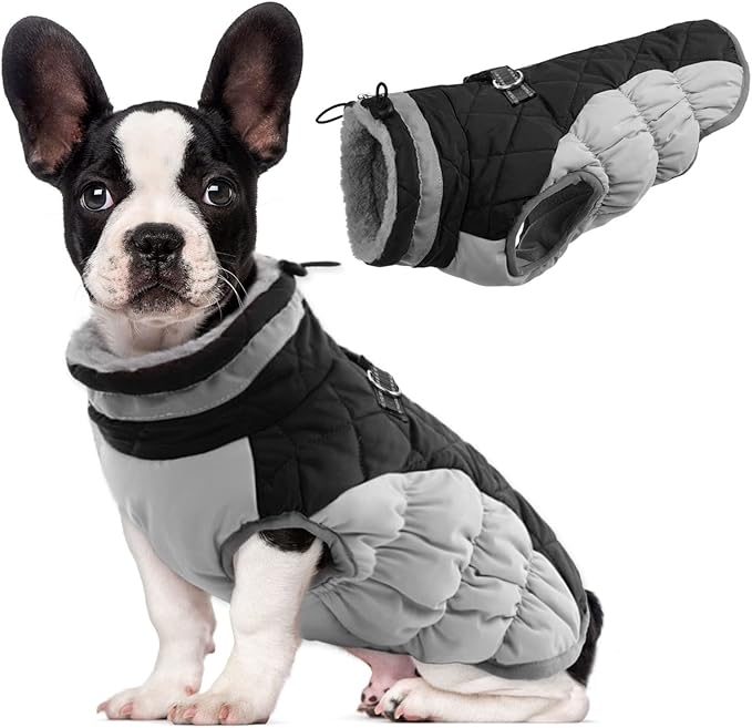 Lelepet Dog Coat Warm Dog Winter Coat Waterproof Dogs Jacket with Harness Built in Reflective Pet Fleece Vest Zip-Up Cold Weather Coats for Medium Dogs Turtleneck & Windproof Coats Dachshund Black M