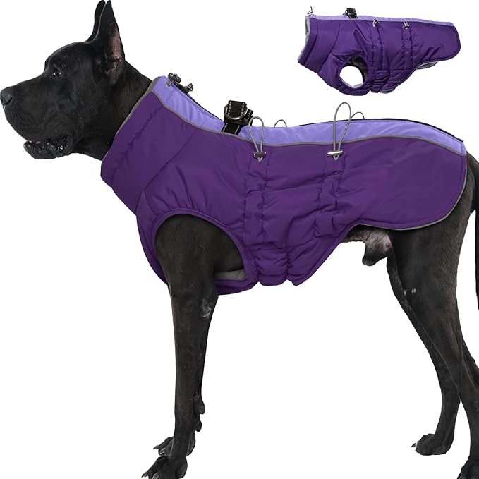 Dog Coat Winter Warm Dog Jackets for Large Dogs Reflective Snowsuit with Harness Fleece Dogs Snow Jacket Waterproof Pet Clothes for Cold Weather