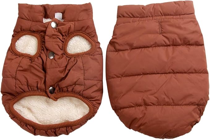 2 Layers Fleece Lined Warm Dog Jacket for Puppy Winter Cold Weather,Soft Windproof Small Dog Coat,Brown M