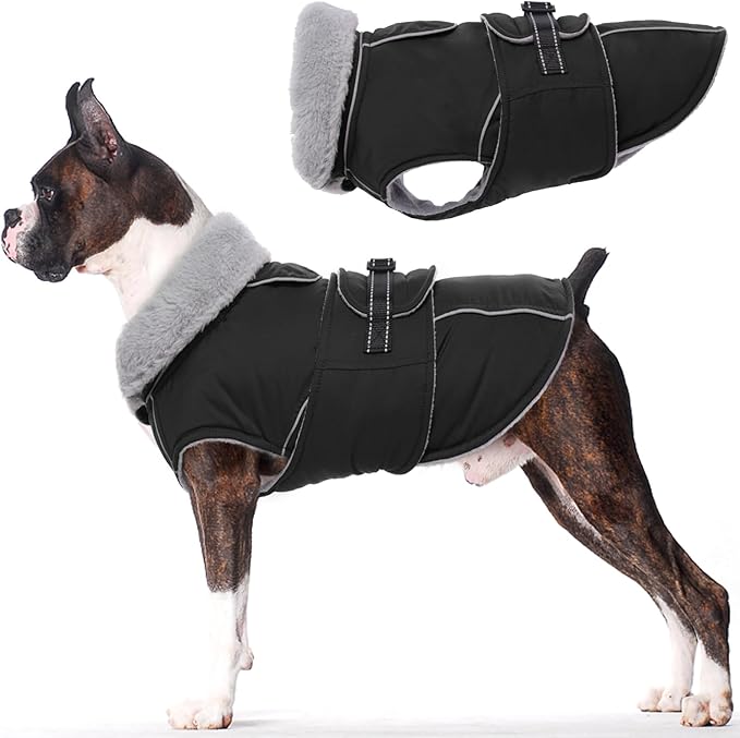 Lelepet Warm Dog Coat Reflective Dog Fleece Vest Waterproof Jacket Windproof Winter Cold Weather Coats with Adjustable Buckle Jackets for Small Dogs, Black, S