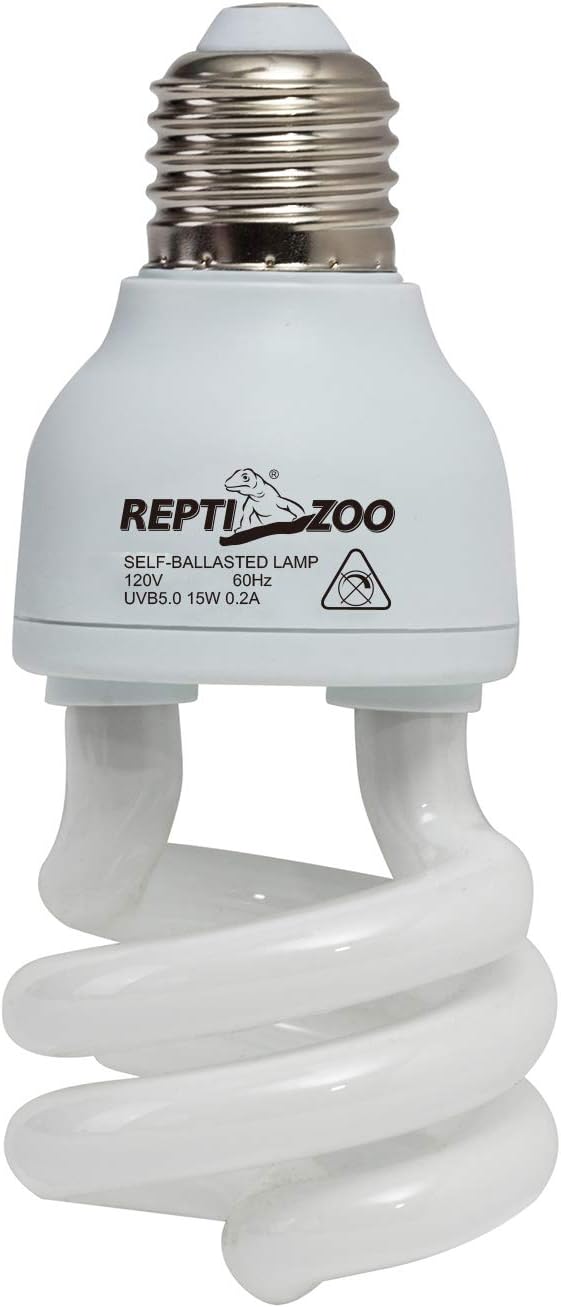 REPTI ZOO 15 W UVA UVB 5.0 Reptile Lights Energy Saving Reptile Heat Lamp UVB Bulb Spiral Compact Bulb Fit for Rainforest Type Reptile/Snake/Lizard/Insect/Turtle/Tortoise