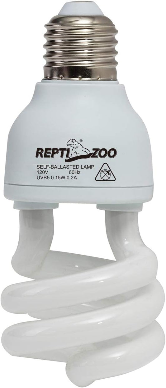 REPTI ZOO 15 W UVA UVB 5.0 Reptile Lights Energy Saving Reptile Heat Lamp UVB Bulb Spiral Compact Bulb Fit for Rainforest Type Reptile/Snake/Lizard/Insect/Turtle/Tortoise