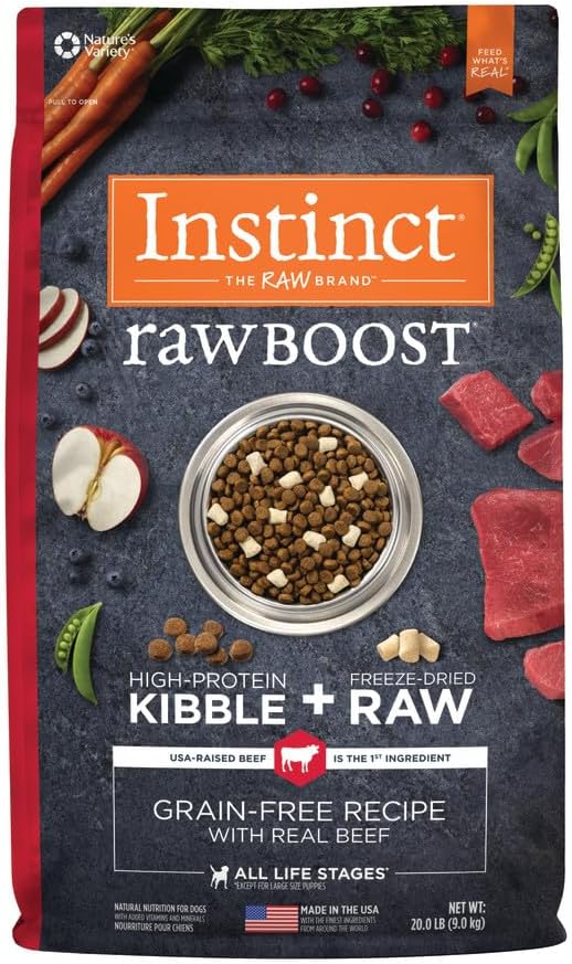 Instinct Raw Boost, Natural Dry Dog Food with Freeze Dried Pieces, High Protein, Grain Free Recipe - Real Beef, 20 lb. Bag