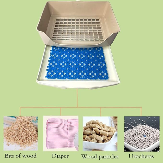 Hamiledyi Large Rabbit Litter Box - Corner Pet Toilet with Removable Drawer & Plastic Grate, Bigger Litter Pan for Small Animals (Guinea Pigs, Chinchillas, Ferrets, Adult Hamsters)