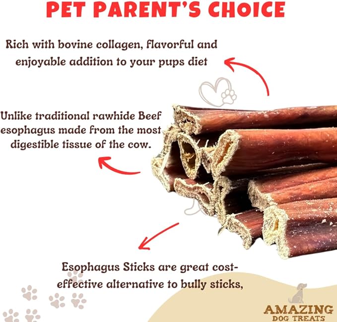 Amazing Dog Treats Gullet Sticks for Dogs - 6 Inch Beef Gullet Jerky Chews - 40 Count
