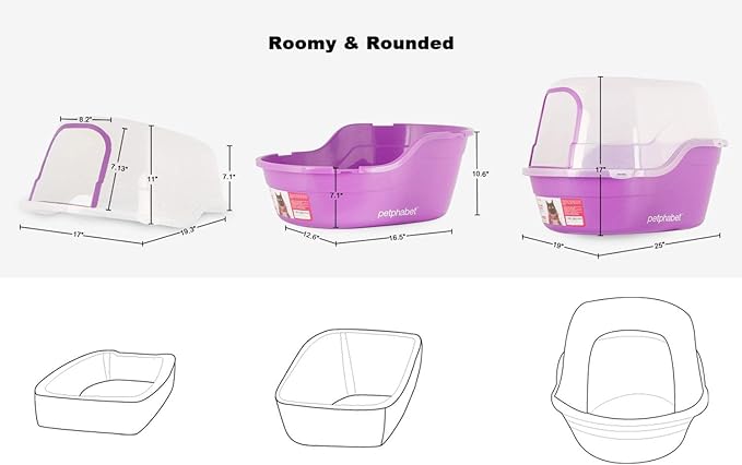 Covered Litter Box, Jumbo Hooded Cat Litter Box Holds Up to Two Small Cats Simultaneously,Extra Large Purple by Petphabet